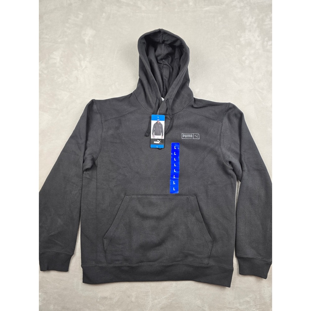 Puma Fleece Hoodie Mens Large‎ Black Long Sleeve Pullover Athletic Sweatshirt